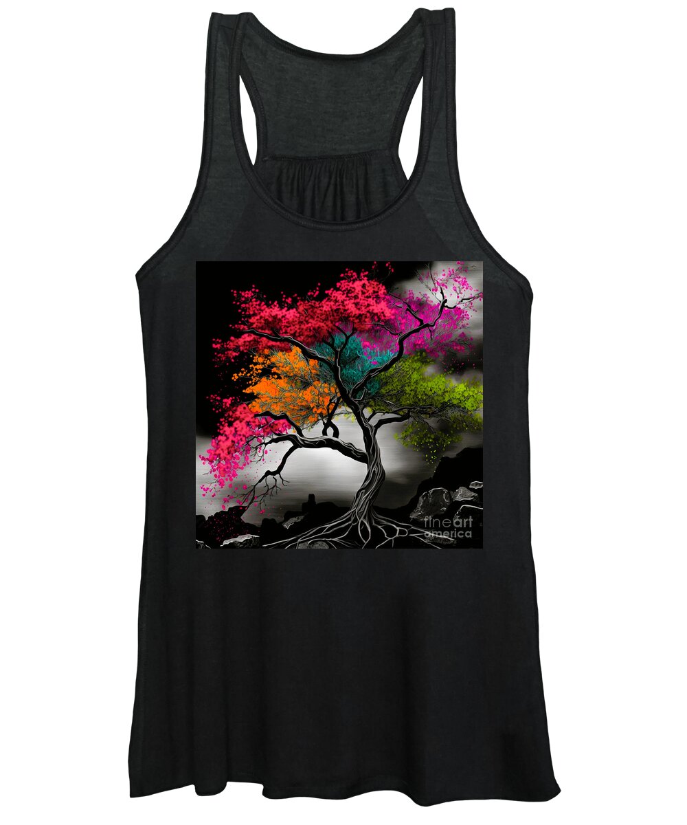 Tibetan Cherry Tree Women's Tank Top featuring the digital art Cherry Tree by Crystal Stagg