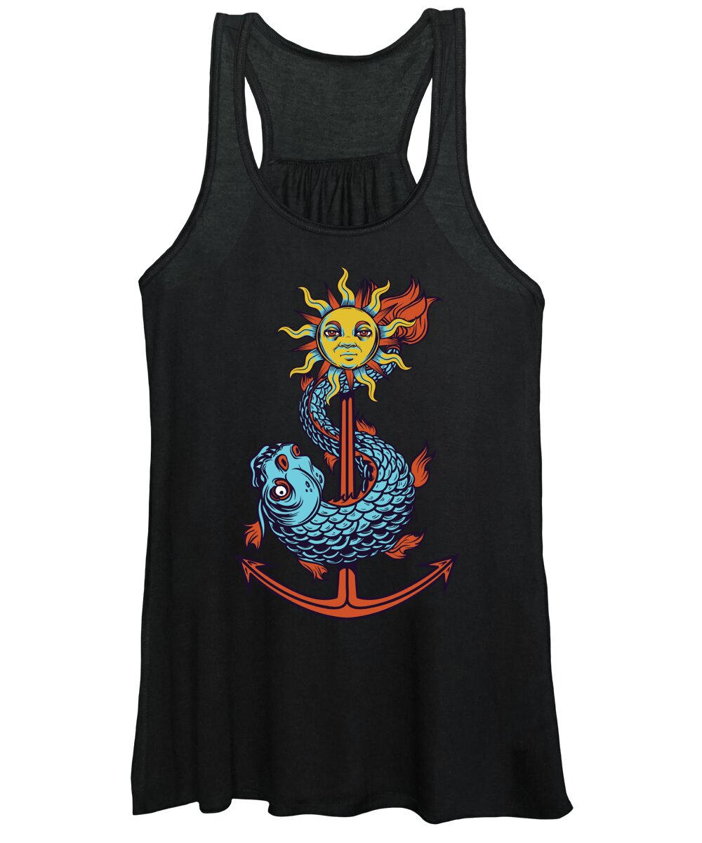 Japanese Women's Tank Top featuring the digital art Chinese Dragon Anchor Sun by Jacob Zelazny