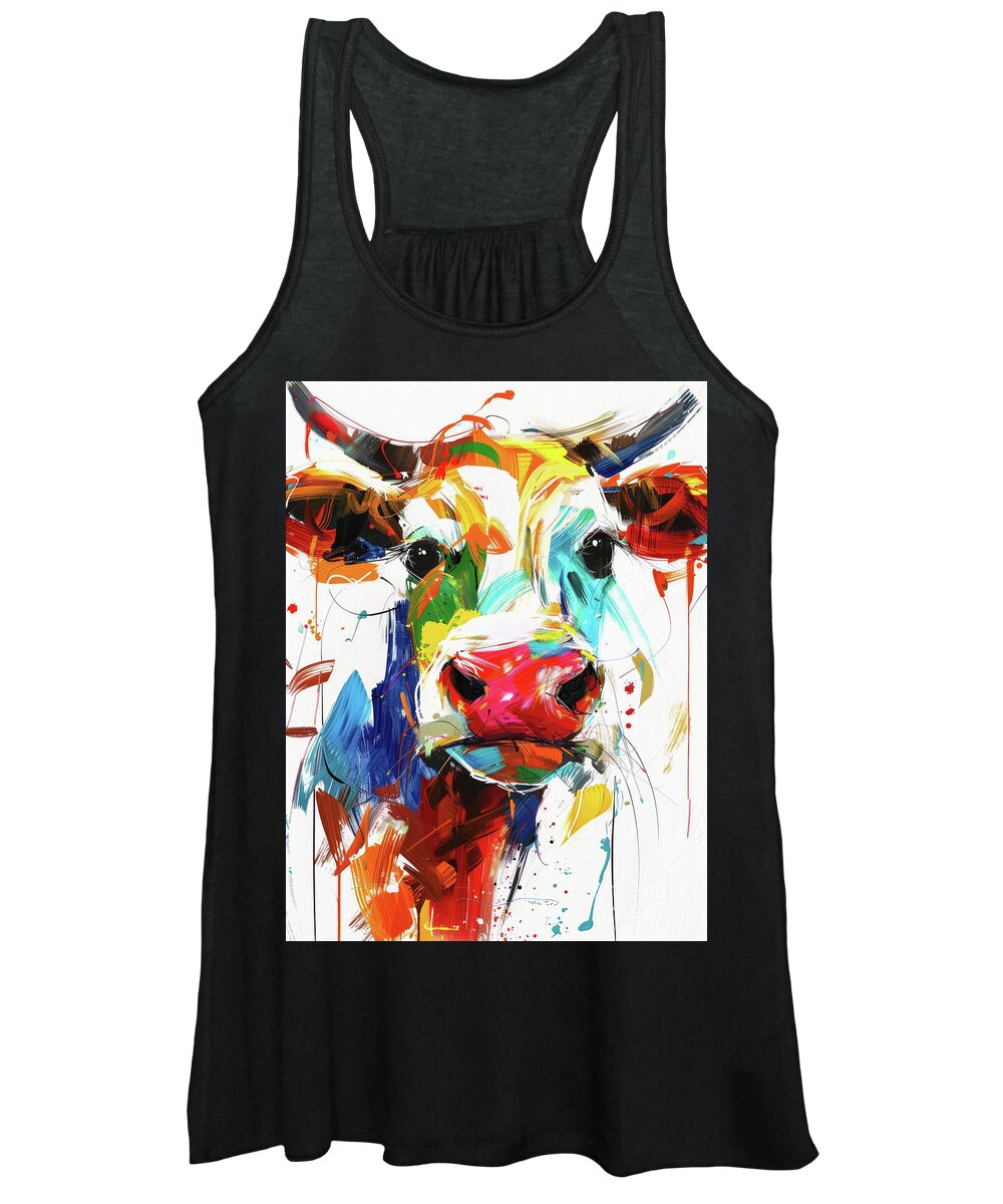 Cow Women's Tank Top featuring the painting Colorful Curious Cow by Tina LeCour