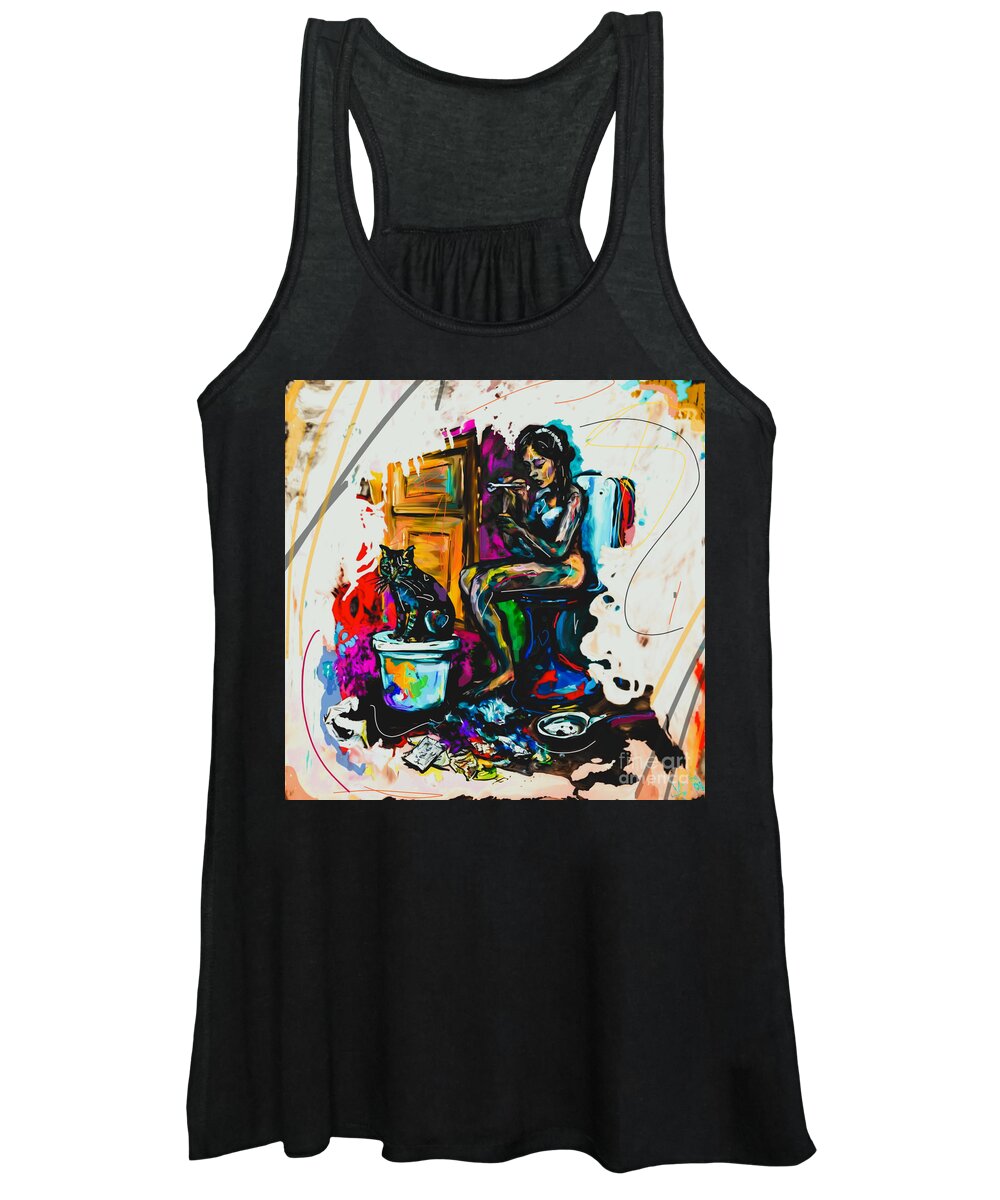 Woman Women's Tank Top featuring the painting Company in the rest room Art Print by Crystal Stagg