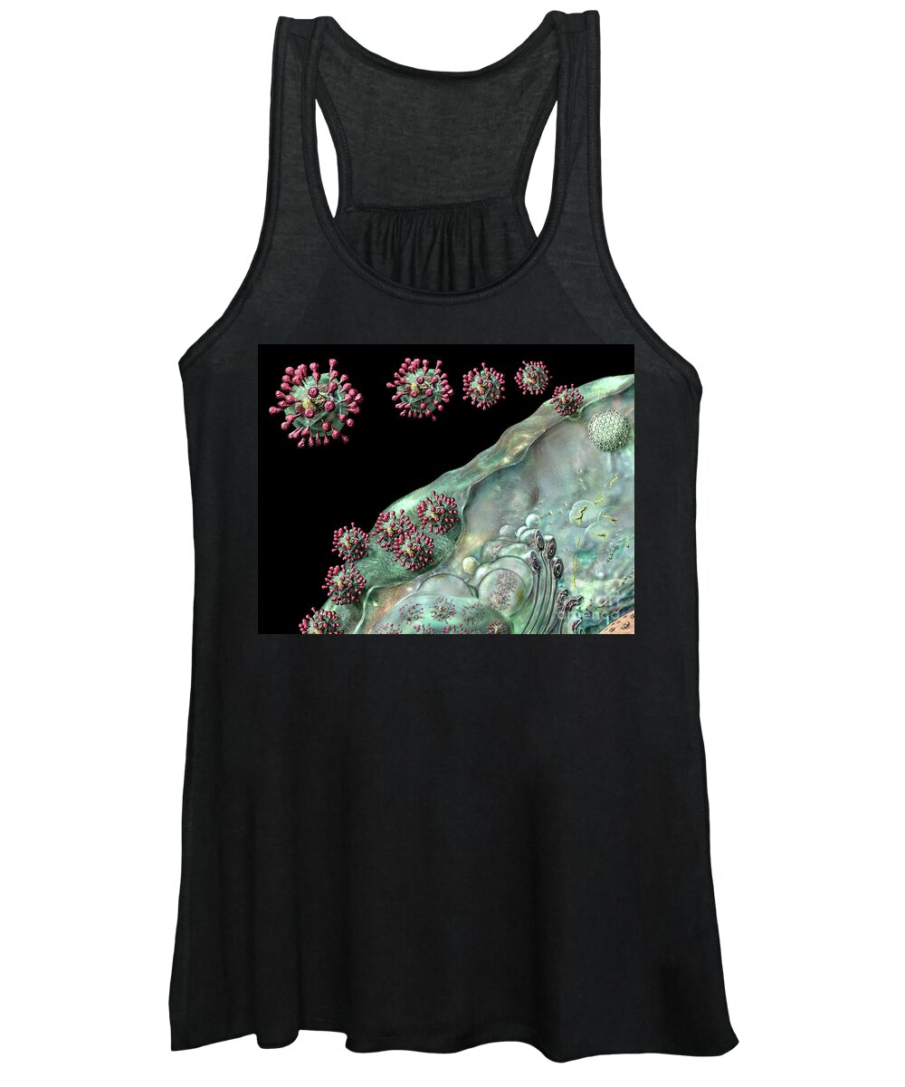 Attachment Women's Tank Top featuring the digital art Coronavirus Life Cycle on Black by Russell Kightley