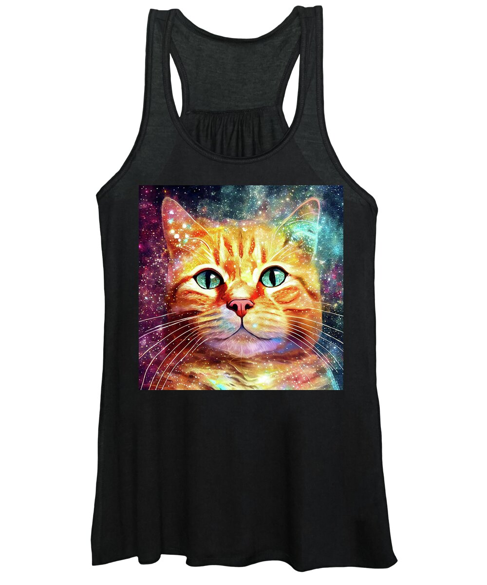 Ginger Cat Women's Tank Top featuring the digital art Cosmic Ginger Kitty by Mark Tisdale