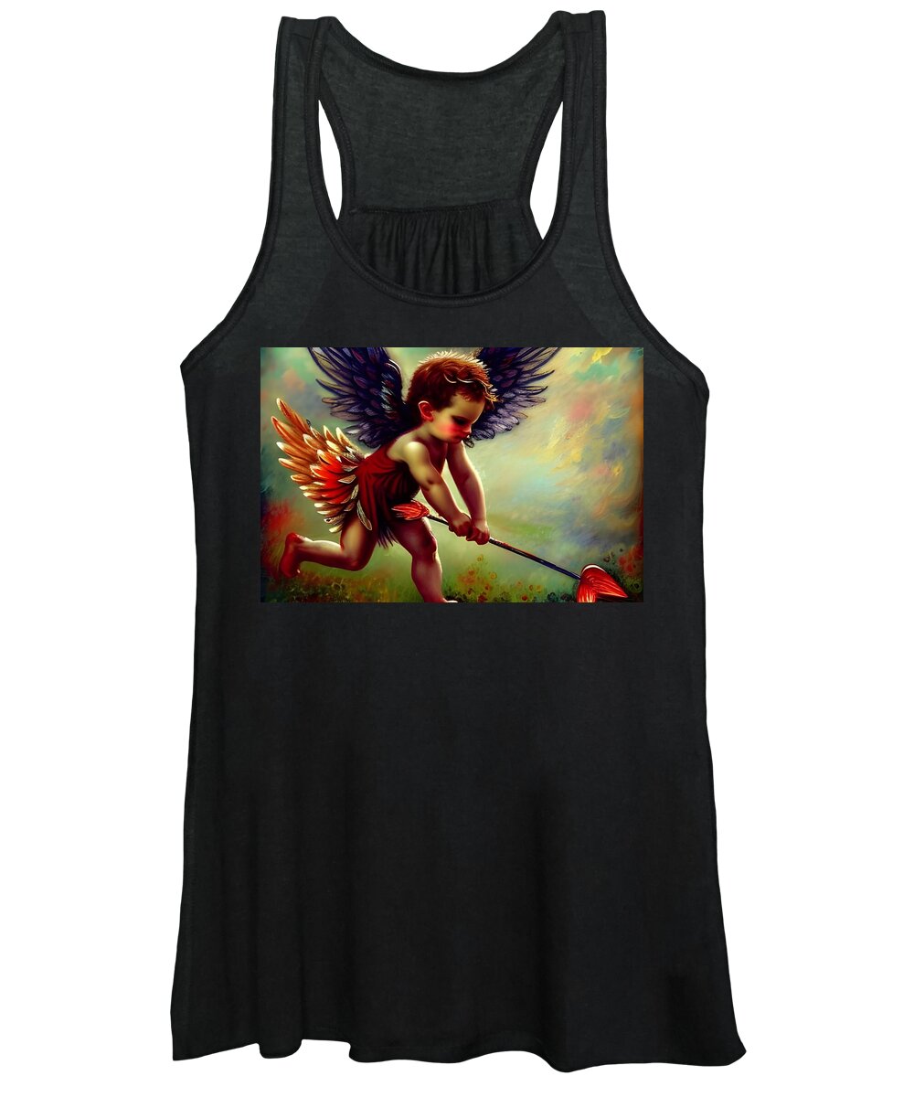 Digital Cupid Arrow Women's Tank Top featuring the digital art Cupid Playing With Arrow by Beverly Read