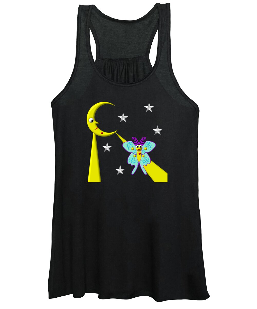 Cute Critters With Heart Moth On A Moonbeam Women's Tank Top featuring the digital art Cute Critters With Heart Moth On A Moonbeam by Rose Santuci-Sofranko