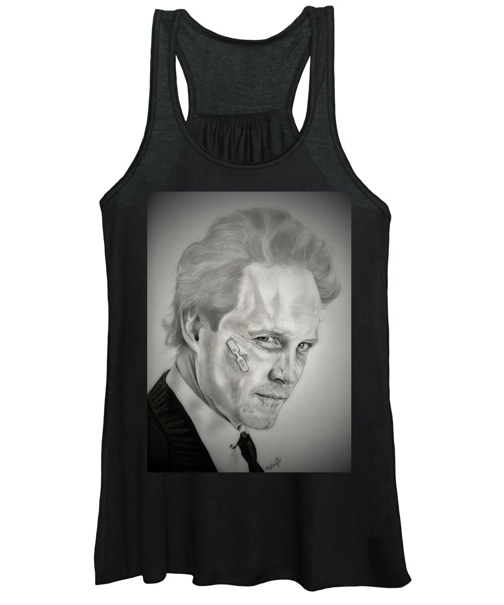 Dean Winters Women's Tank Top featuring the drawing Dean Winters - Mayhem - Black and White Edition by Fred Larucci