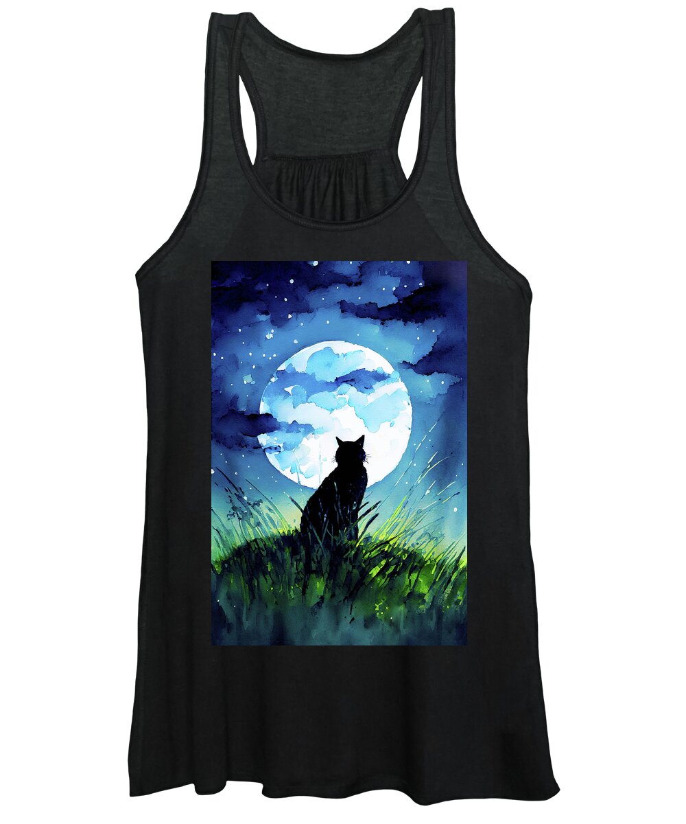 Cats Women's Tank Top featuring the digital art Does A Cat Sing To The Moon by Mark Tisdale
