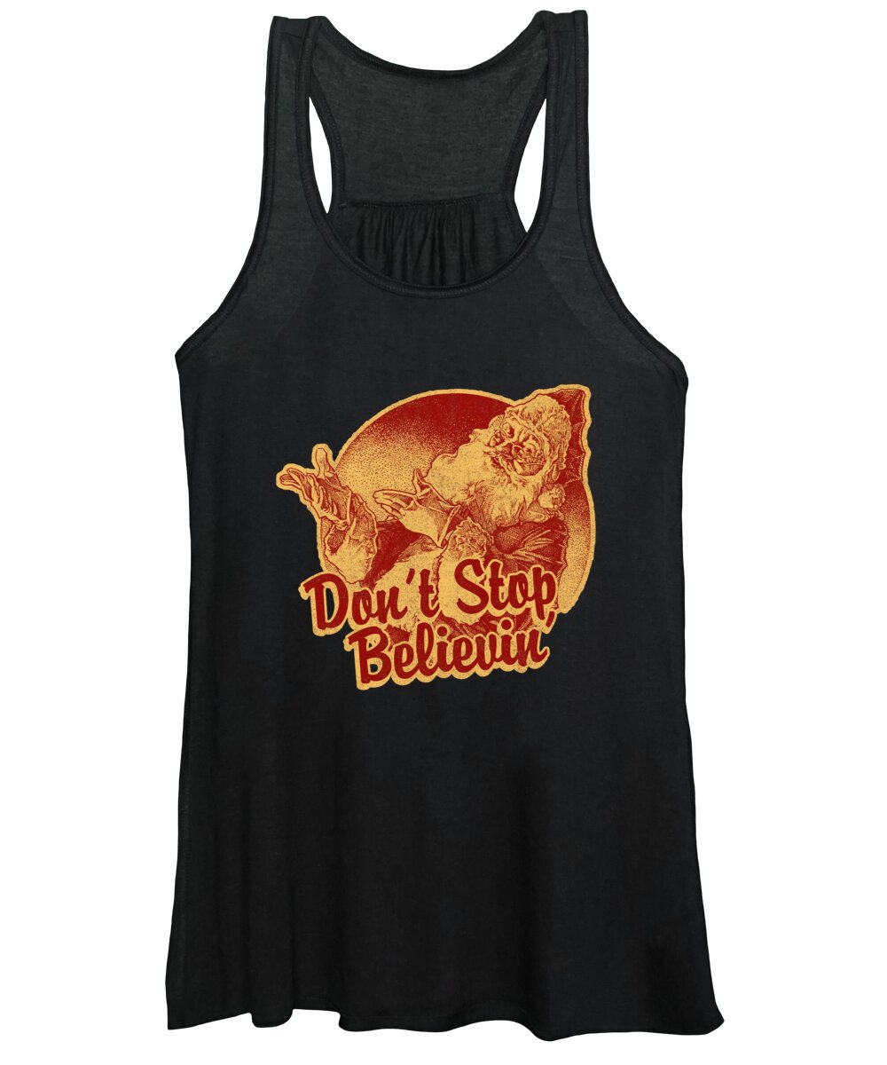 Christmas 2023 Women's Tank Top featuring the digital art Dont Stop Believing in Santa Retro by Flippin Sweet Gear