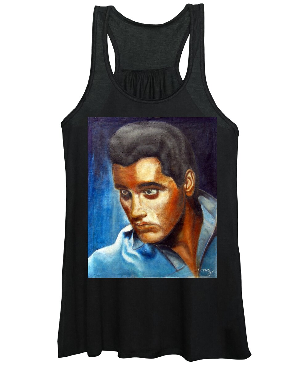 Elvis Women's Tank Top featuring the painting Elvis Presley - moody blue by Tom Conway