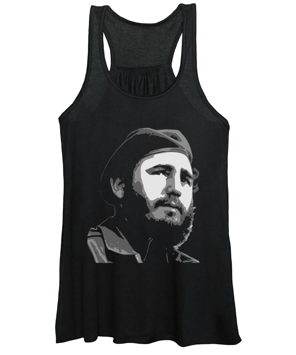 Fidel Women's Tank Top featuring the digital art Fidel Castro Black and White by Filip Schpindel