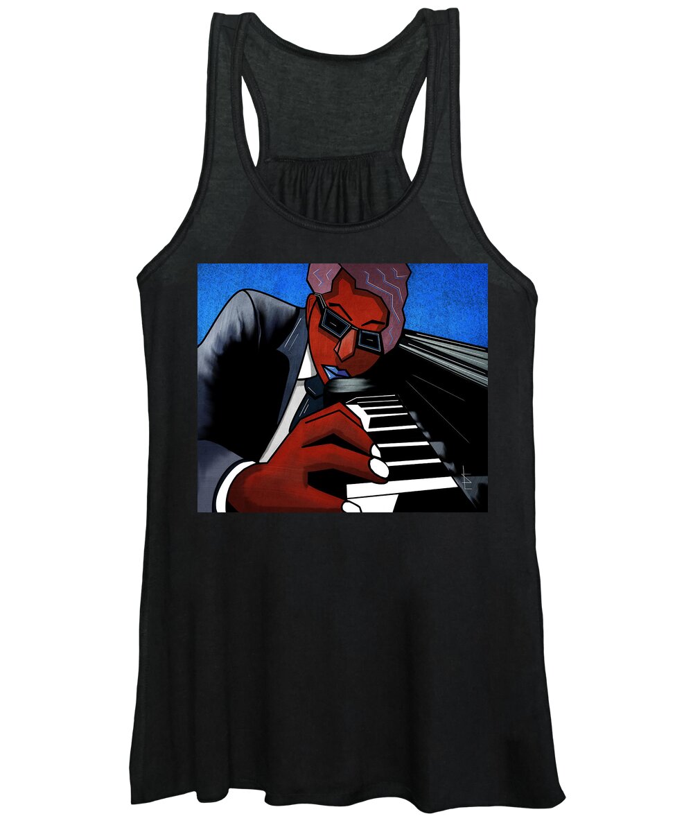 Piano Keys Women's Tank Top featuring the painting Fine tuning-The Piano man by Sannel Larson