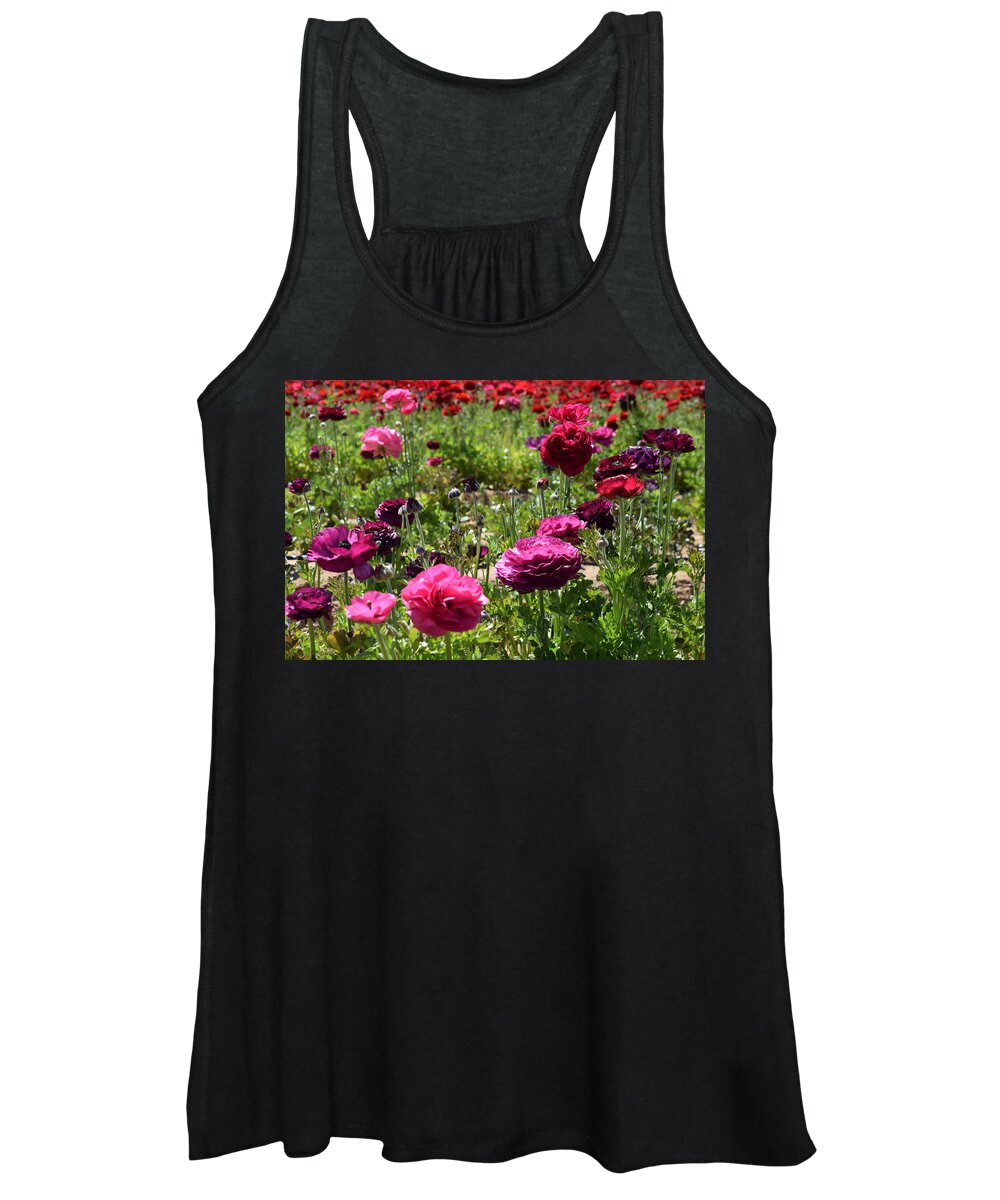 Flower Women's Tank Top featuring the photograph Purple-Pink Giant Tecolote Ranunculus flowers by Bnte Creations