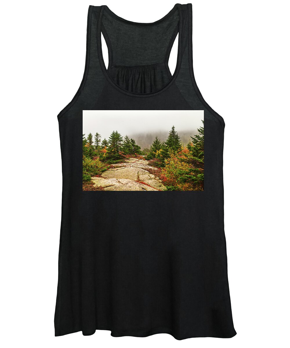 Acadia National Park Women's Tank Top featuring the photograph Foggy Walk on Cadillac by Paul Mangold