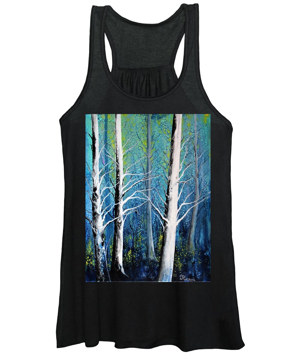 Wall Art Home Decor Forest Magical Forest Art For Sale Posters Abstract Art Pouring Art Acrylic Painting Gift Idea Women's Tank Top featuring the painting Forest by Tanya Harr