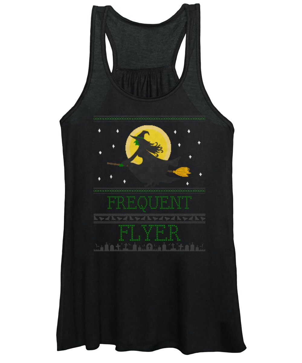 Cool Women's Tank Top featuring the digital art Frequent Flyer Ugly Halloween Witch Sweater by Flippin Sweet Gear
