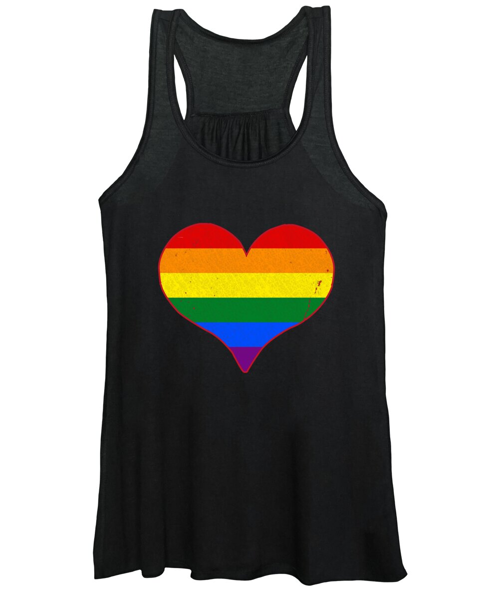 Funny Women's Tank Top featuring the digital art Gay Pride Love Heart by Flippin Sweet Gear