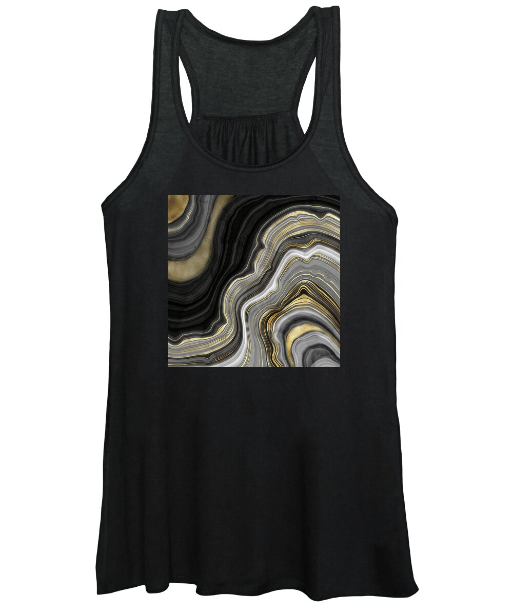 Gold And Black Agate Women's Tank Top featuring the painting Gold And Black Agate by Modern Art