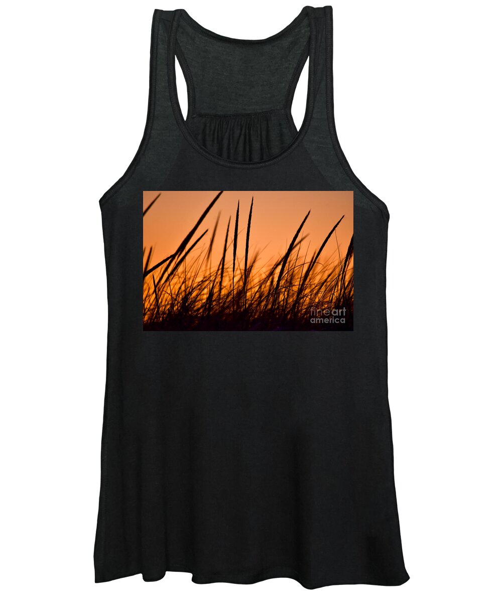 Grass Women's Tank Top featuring the photograph Golden Sunset Beach Grass by Debra Banks