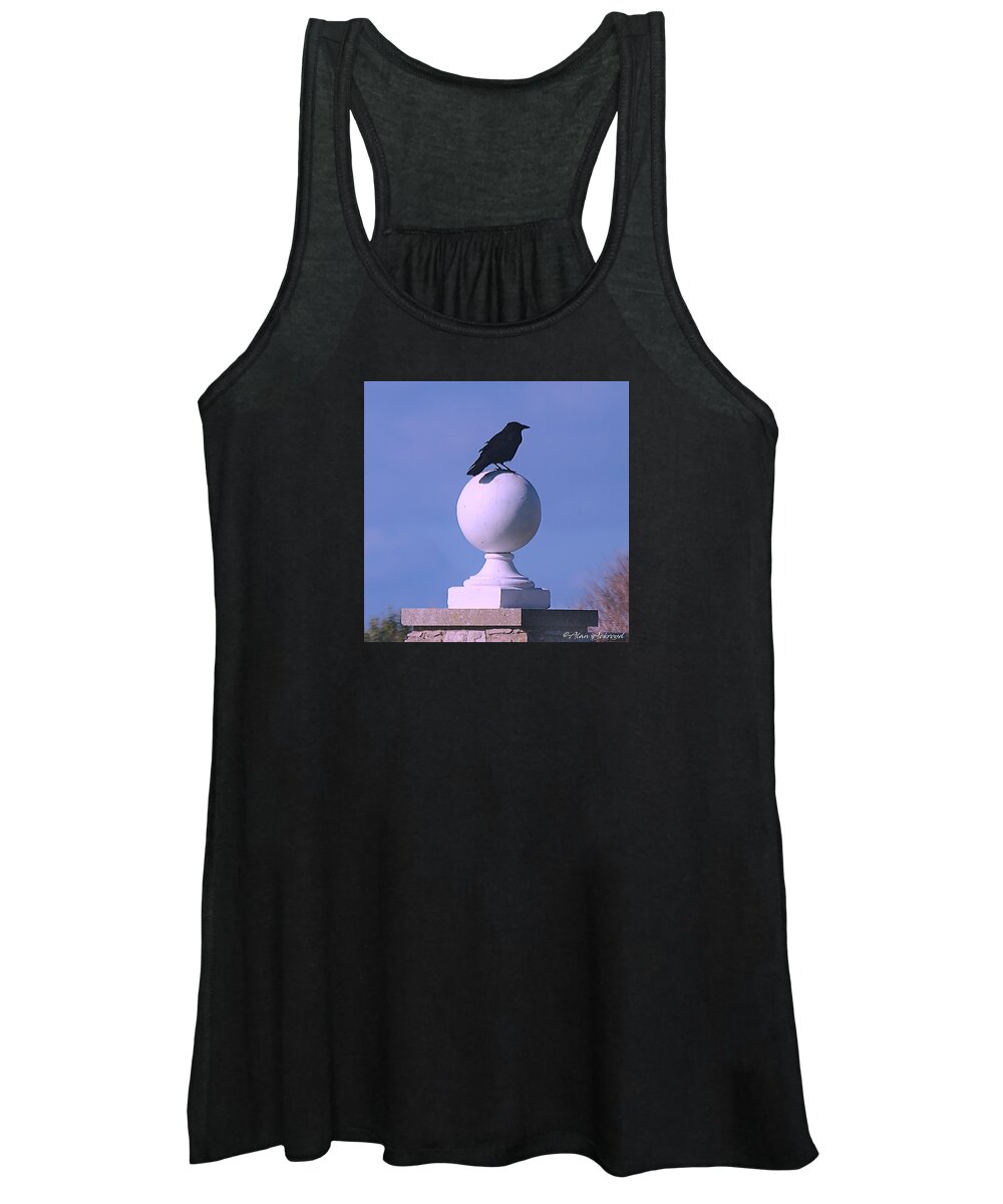 Crow Women's Tank Top featuring the pyrography Guardian of the Gatepost by Alan Ackroyd