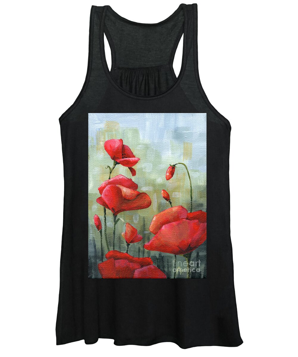 Flower Women's Tank Top featuring the painting Happy Poppies - painting by Annie Troe