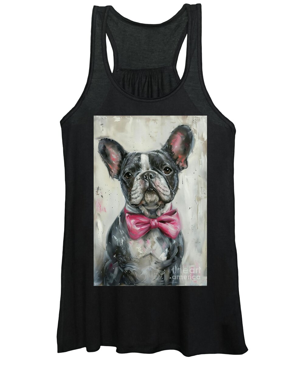 French Bulldog Women's Tank Top featuring the painting Her Big Pink Bow by Tina LeCour