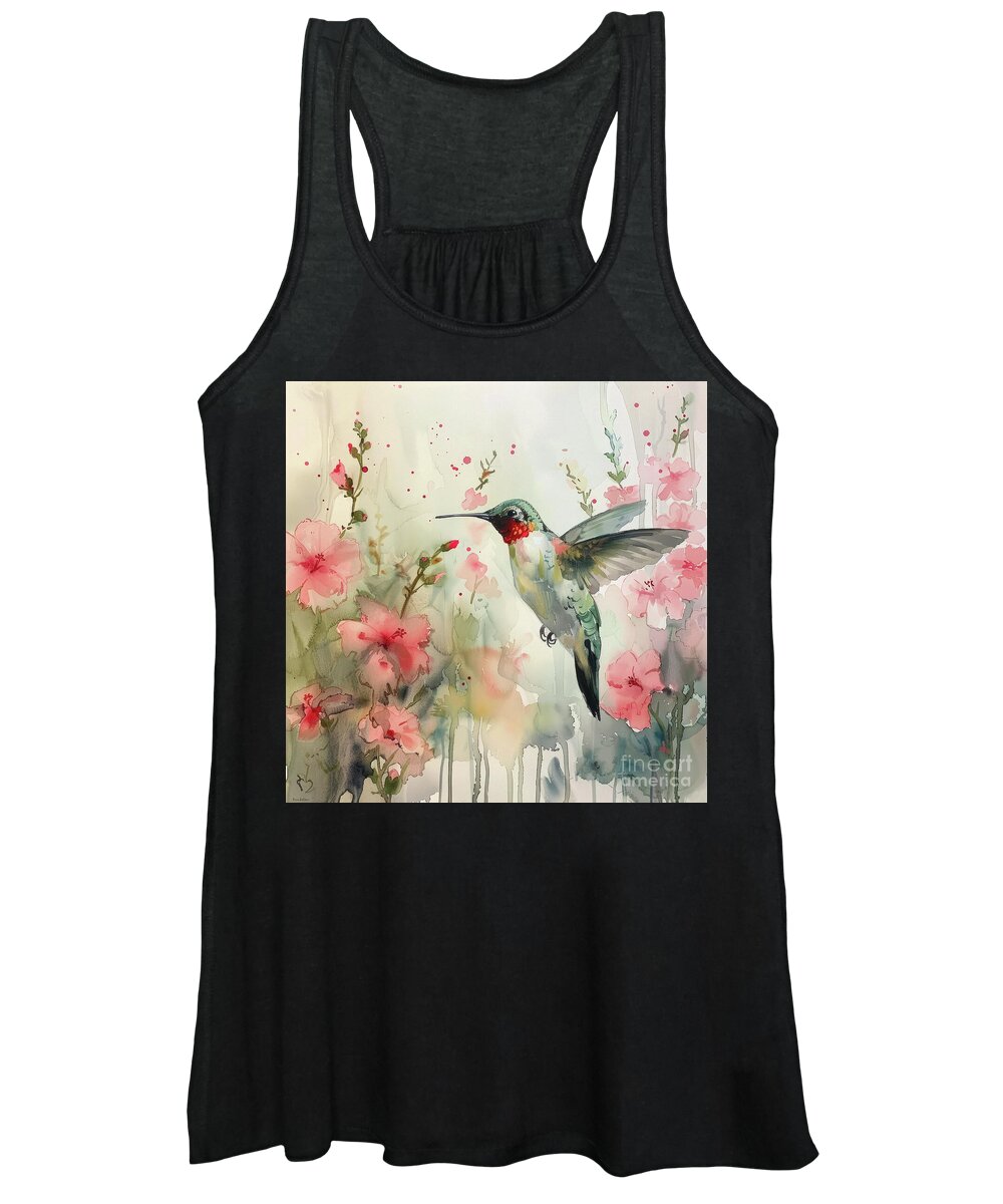 Hummingbird Women's Tank Top featuring the painting Hovering In The Hibisbus by Tina LeCour