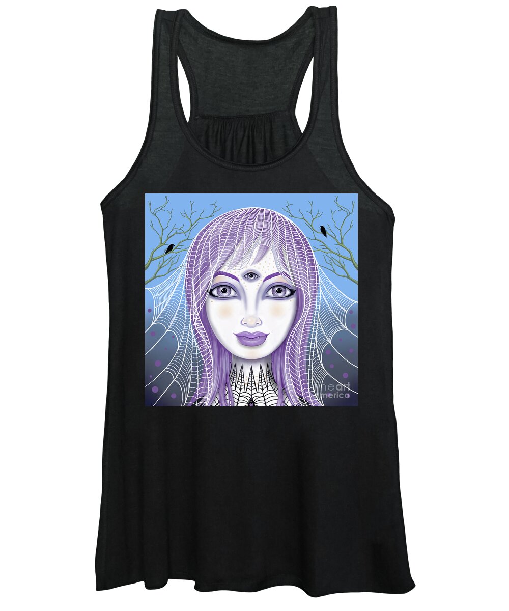 Fantasy Women's Tank Top featuring the digital art Insect Girl, Spiderella at Twilight by Valerie White