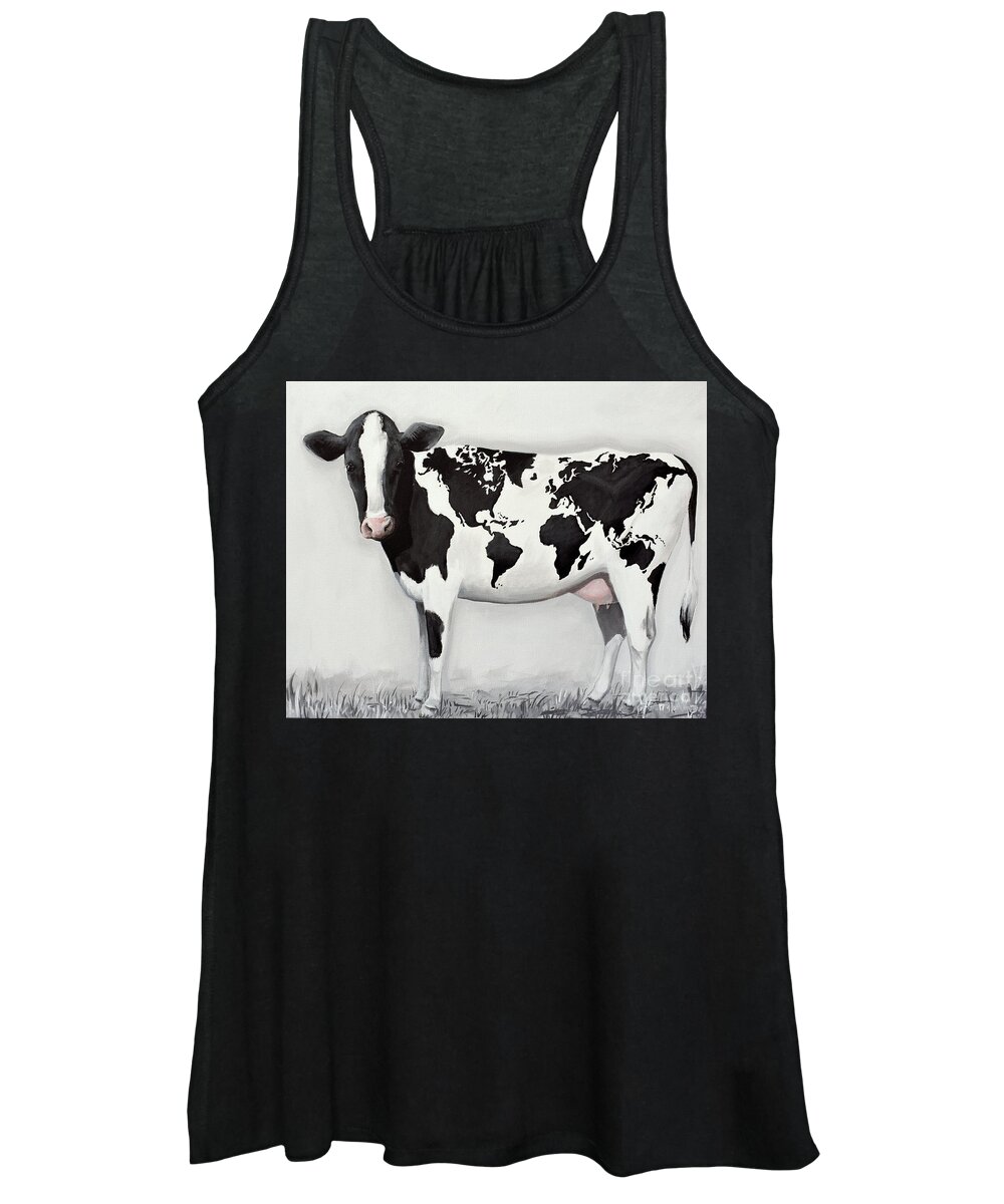 Cow Women's Tank Top featuring the painting International Bovine world map cow print by Debbie Criswell