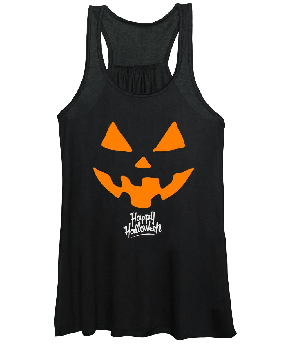 Funny Women's Tank Top featuring the digital art Jack-O-Lantern Pumpkin Happy Halloween by Flippin Sweet Gear
