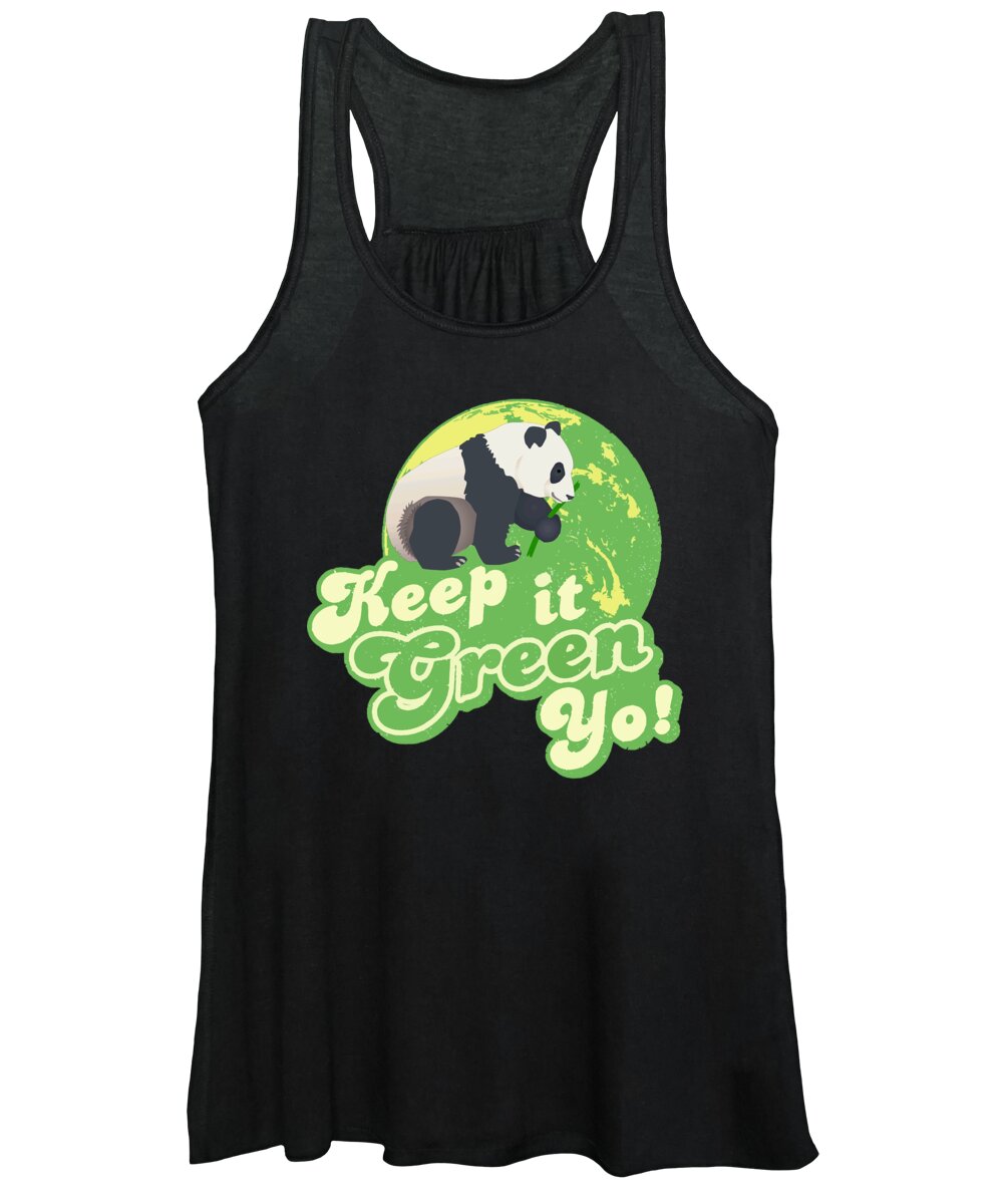 Funny Women's Tank Top featuring the digital art Keep It Green Panda Yo by Flippin Sweet Gear
