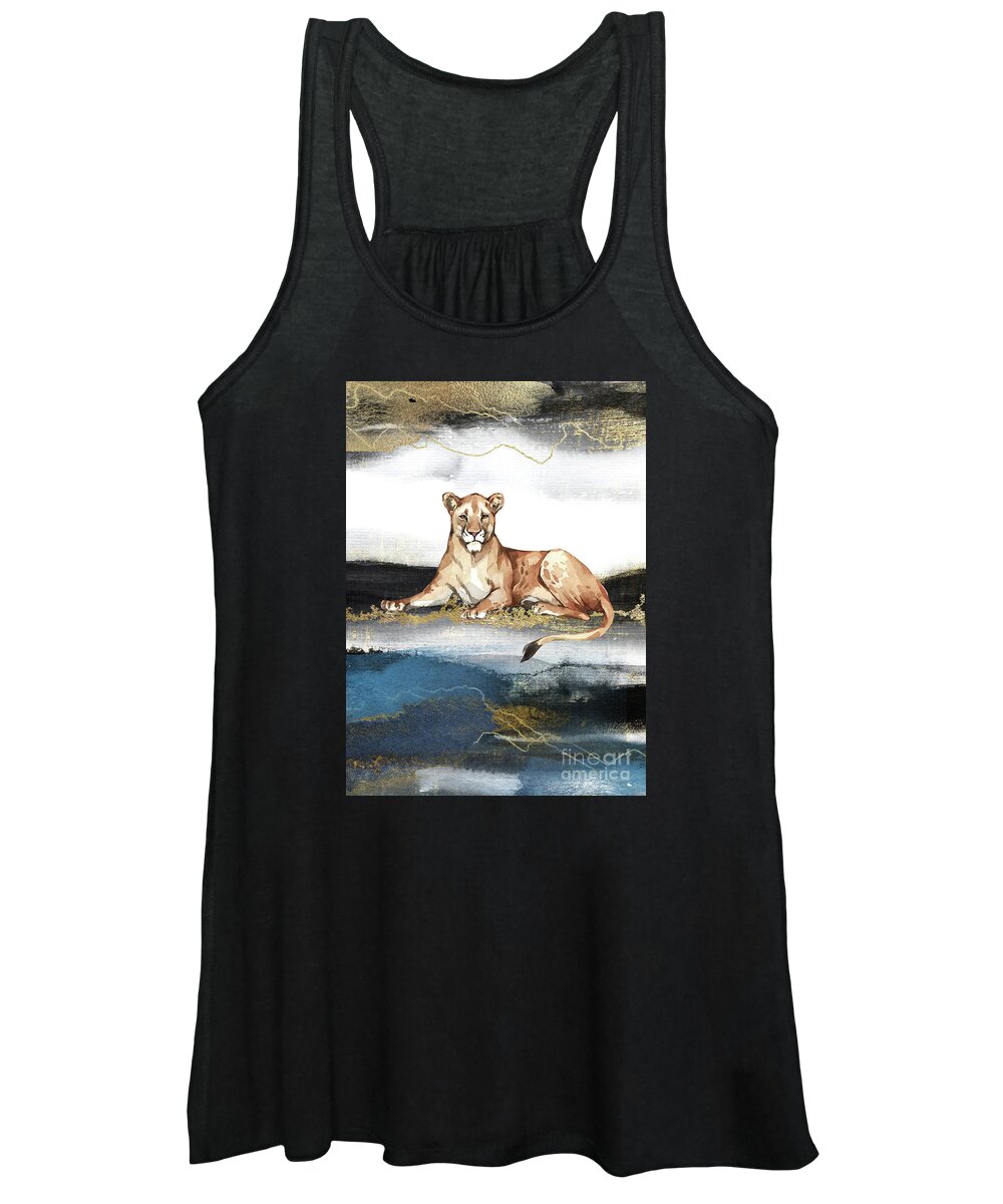 Lioness Women's Tank Top featuring the painting Lioness Watercolor Animal Art Painting by Garden Of Delights