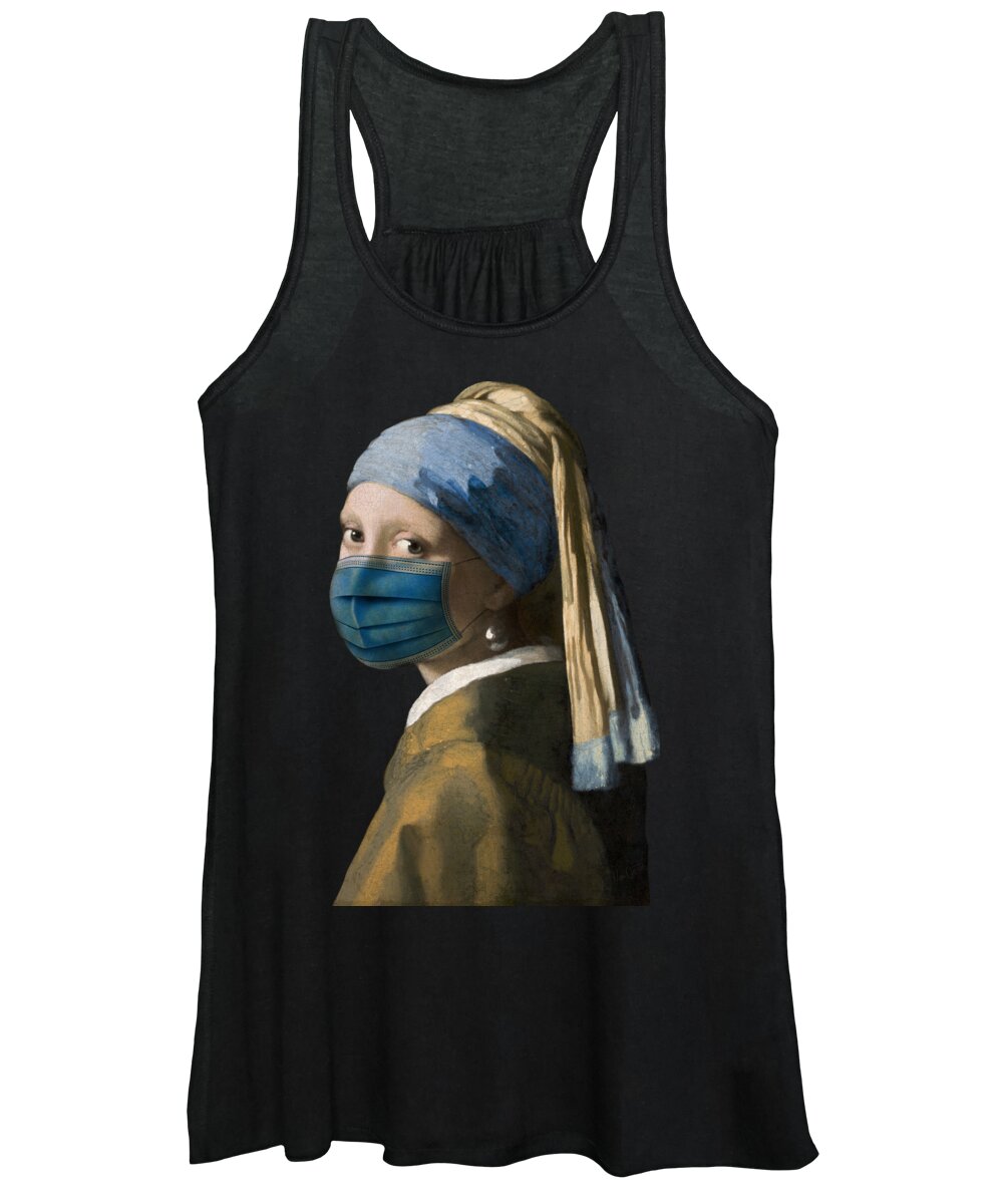 Coronavirus Women's Tank Top featuring the digital art Masked Girl with a Pearl Earring by Nikki Marie Smith