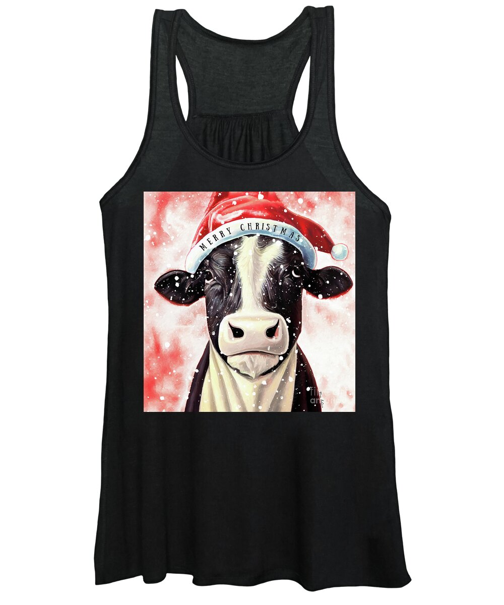 #faaadwordsbest Women's Tank Top featuring the painting Merry Christmas Cow by Tina LeCour