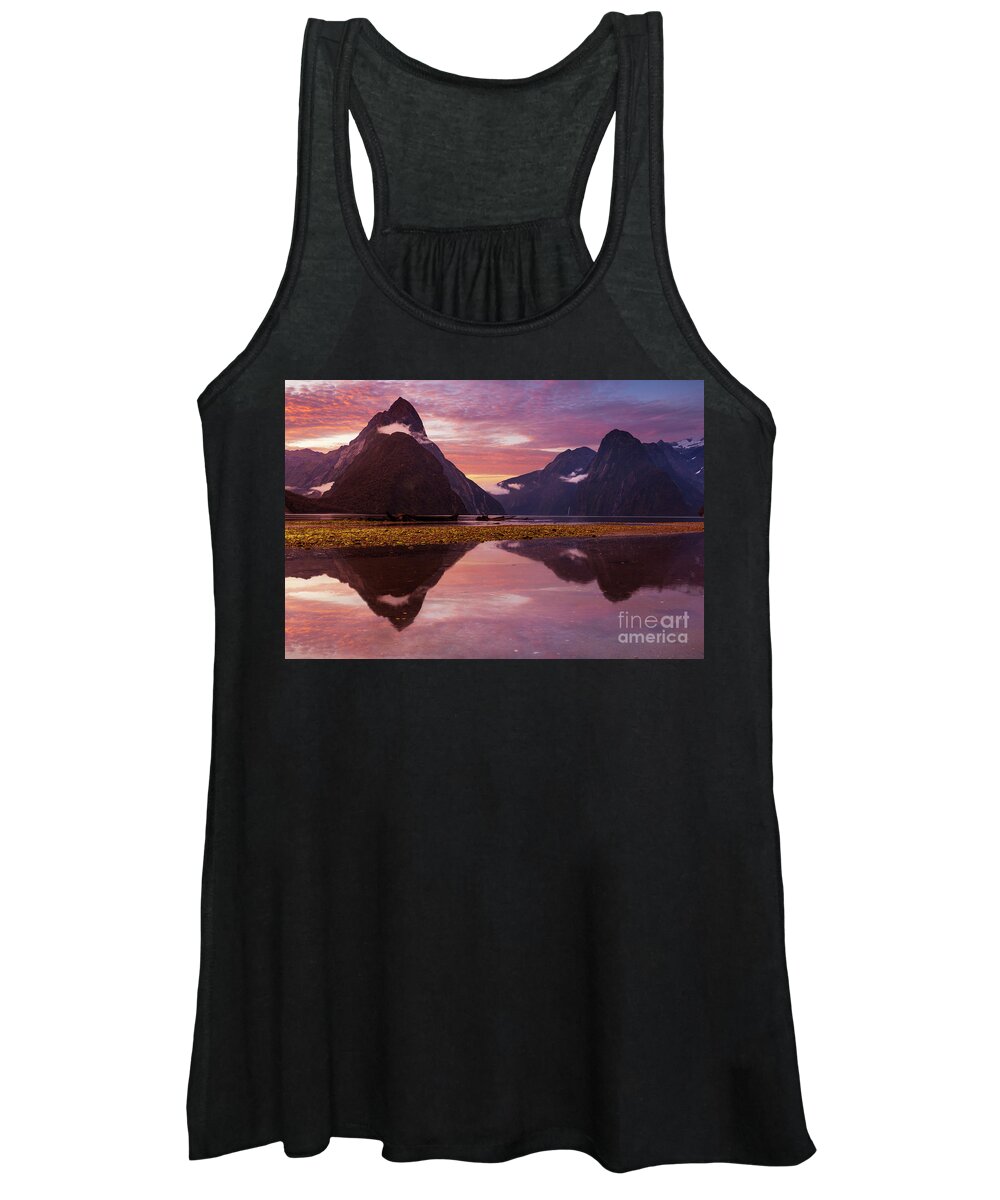 Sunset Women's Tank Top featuring the photograph Milford Sound Sunset, New Zealand by Neale And Judith Clark