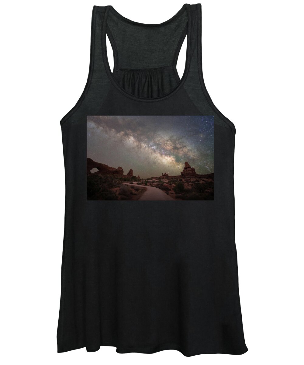 Milky Way Women's Tank Top featuring the photograph Milky Way over Arches by Darrell DeRosia