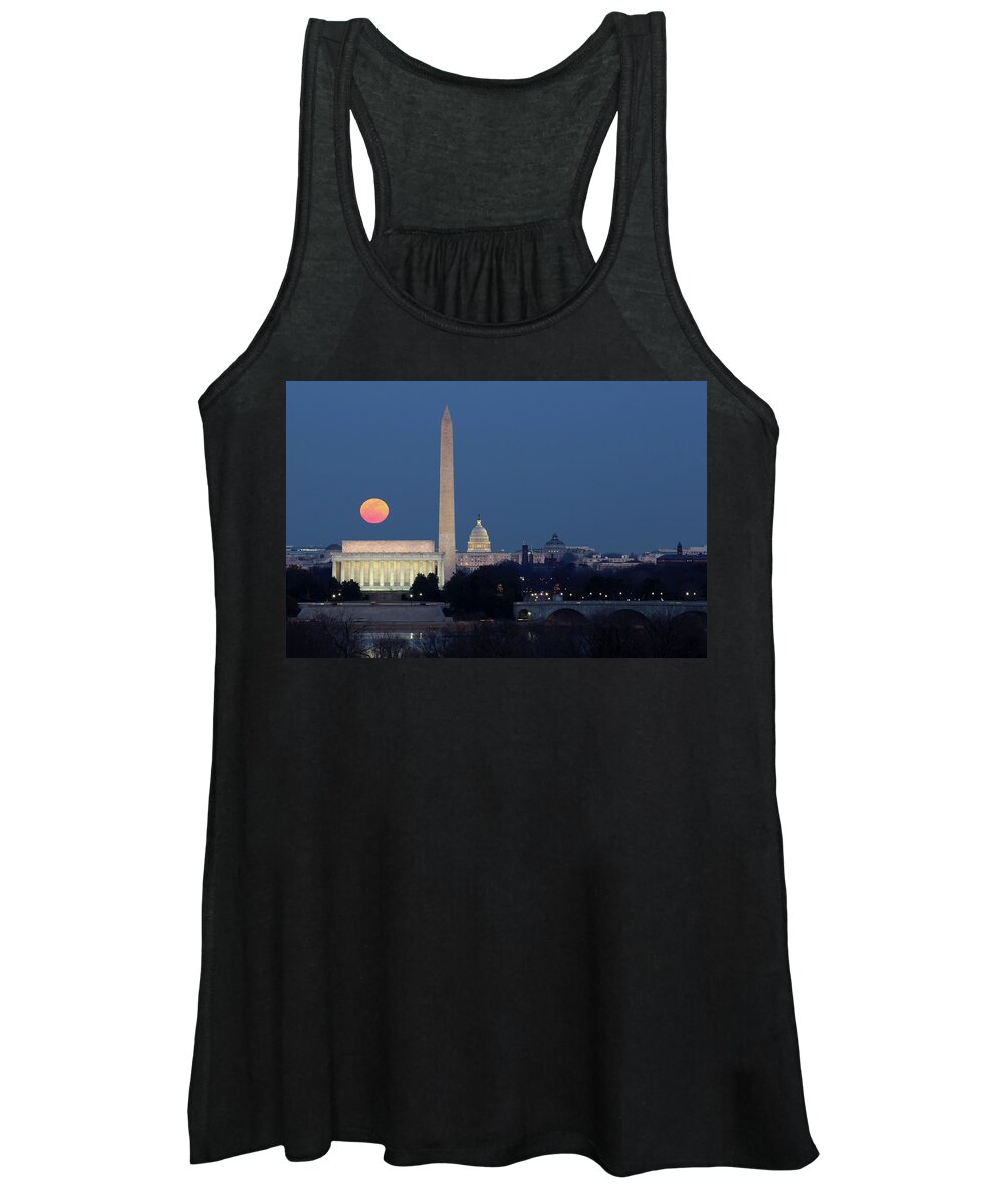 Snow Moon Women's Tank Top featuring the photograph Moon Rise over the District of Columbia by Art Cole
