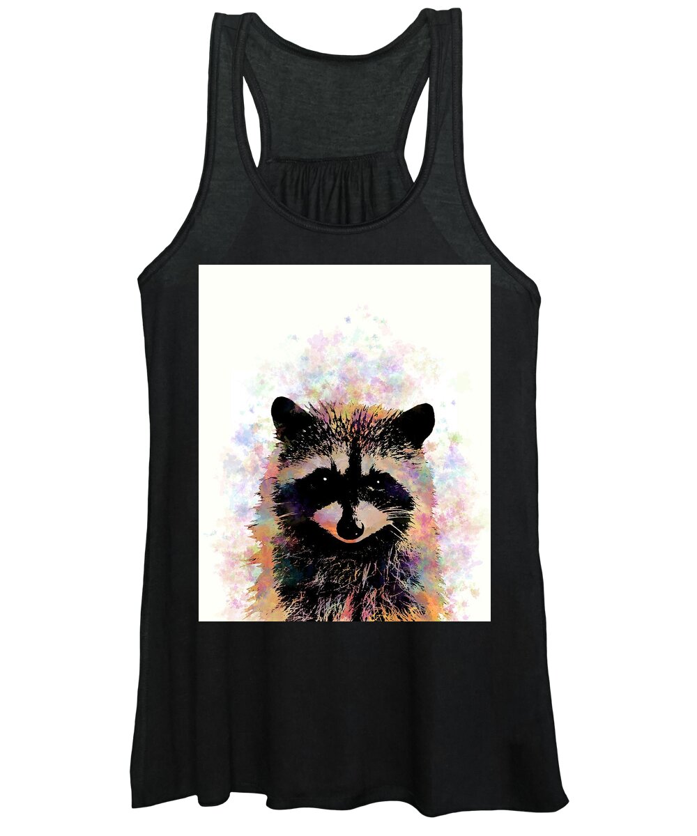 Raccoon Women's Tank Top featuring the mixed media Multicolor Raccoon 27 by Lucie Dumas