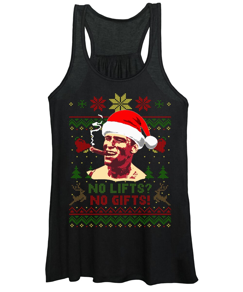 Santa Women's Tank Top featuring the digital art No Lifts No Gifts Arnold Christmas by Megan Miller