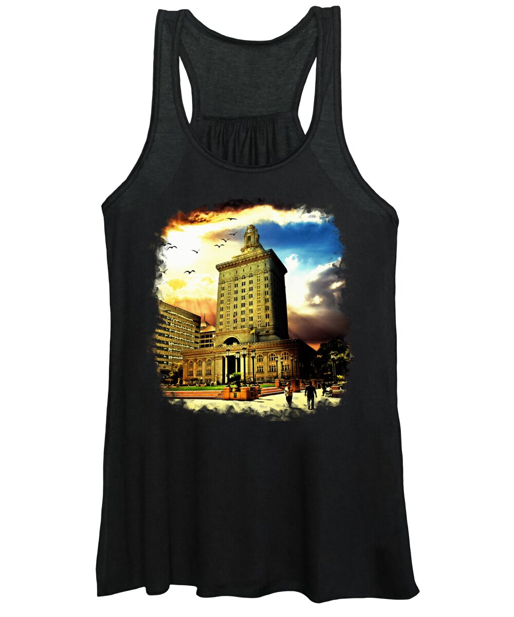 Oakland City Hall Women's Tank Top featuring the digital art Oakland City Hall, in sunset light by Nicko Prints