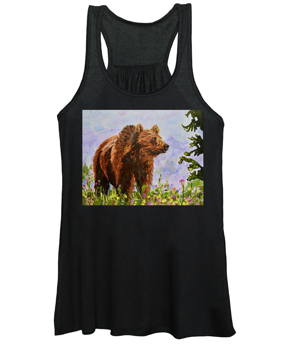 Bear Women's Tank Top featuring the painting ON the PROWL by Patsy Walton