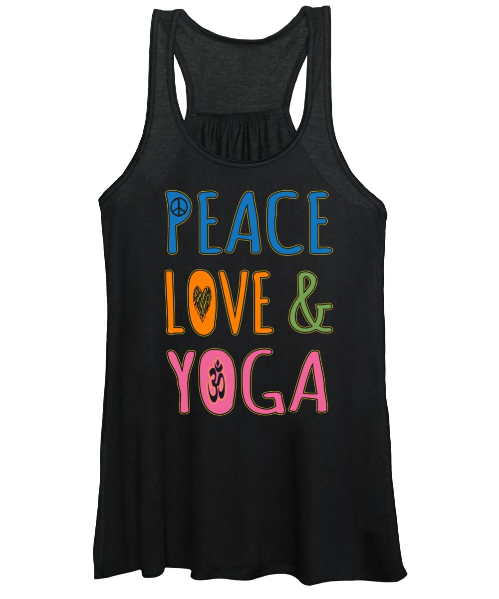Funny Women's Tank Top featuring the digital art Peace Love Yoga by Flippin Sweet Gear