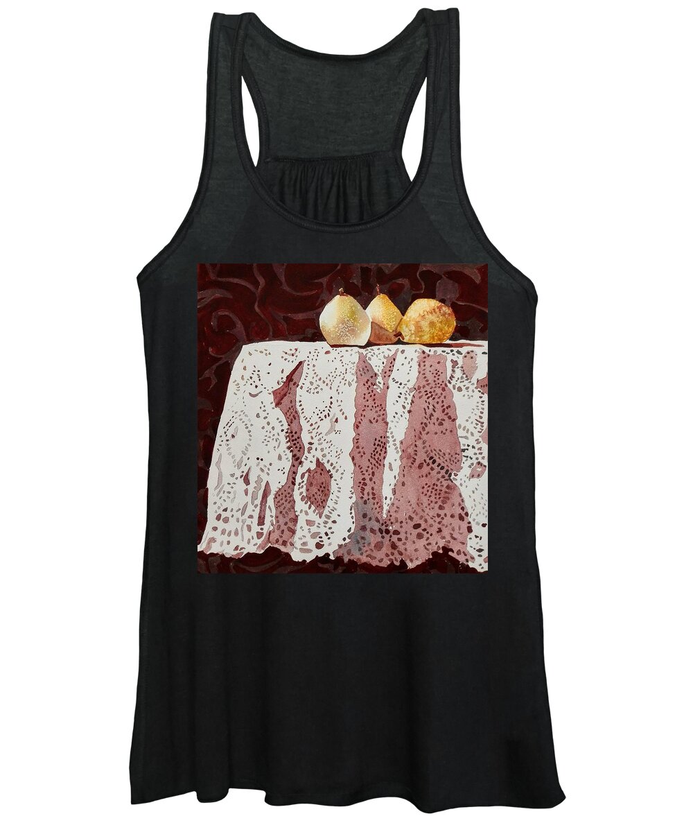 Still Life Women's Tank Top featuring the painting Pears and Lace by Sandie Croft