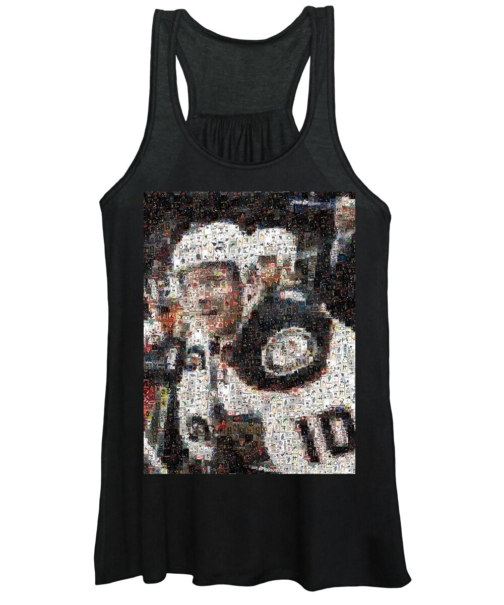 Corey Perry Women's Tank Top featuring the mixed media Perry smiles on the bench by Hockey Mosaics