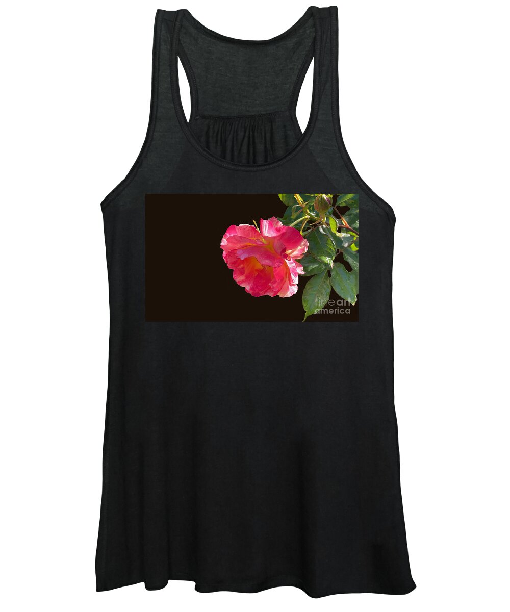 Roses Women's Tank Top featuring the photograph Pink Disney Rose out of black by Brian Watt