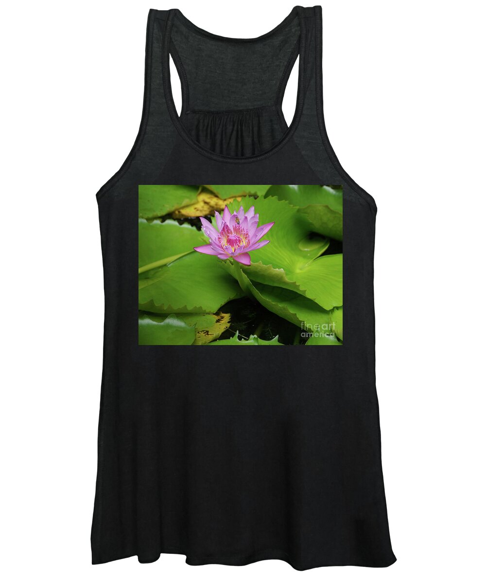 Aquatic Women's Tank Top featuring the photograph Pink lily with a bee by On da Raks