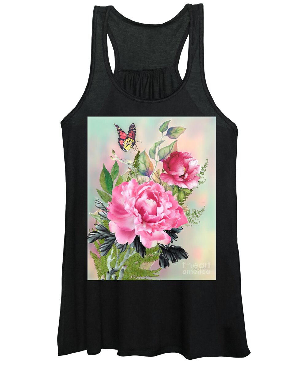 Peony Roses Women's Tank Top featuring the mixed media Pink Pleasure by Morag Bates