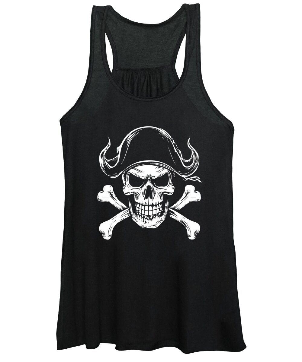 Cool Women's Tank Top featuring the digital art Pirate Skull and Crossbones by Flippin Sweet Gear