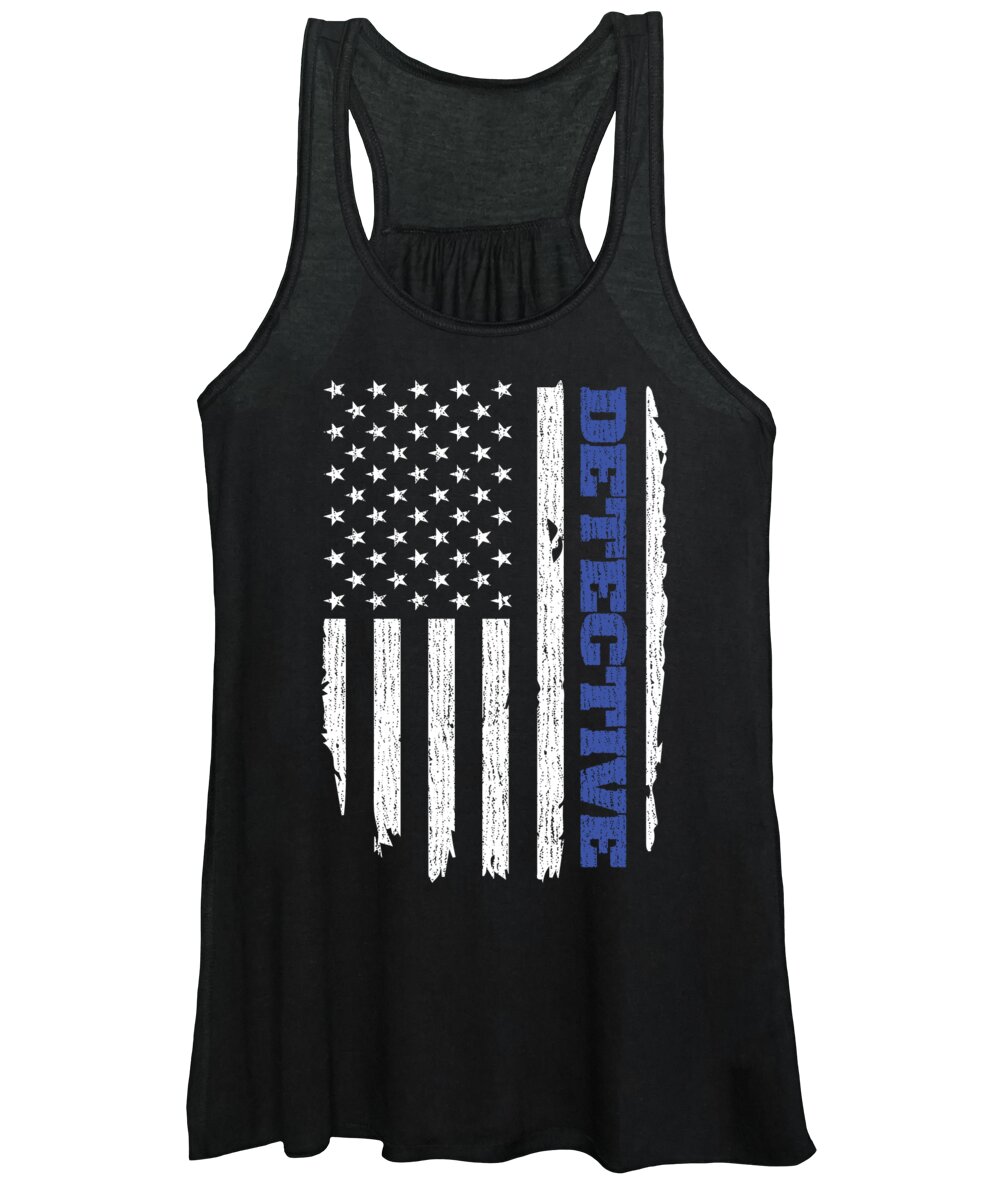 Police Detective Women's Tank Top featuring the digital art Police Detective Thin Blue Line American Flag USA by Michael S