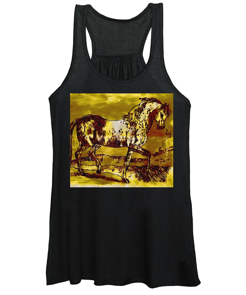 Paintings Of Horses Women's Tank Top featuring the mixed media Portreture Horsereture by Bencasso Barnesquiat