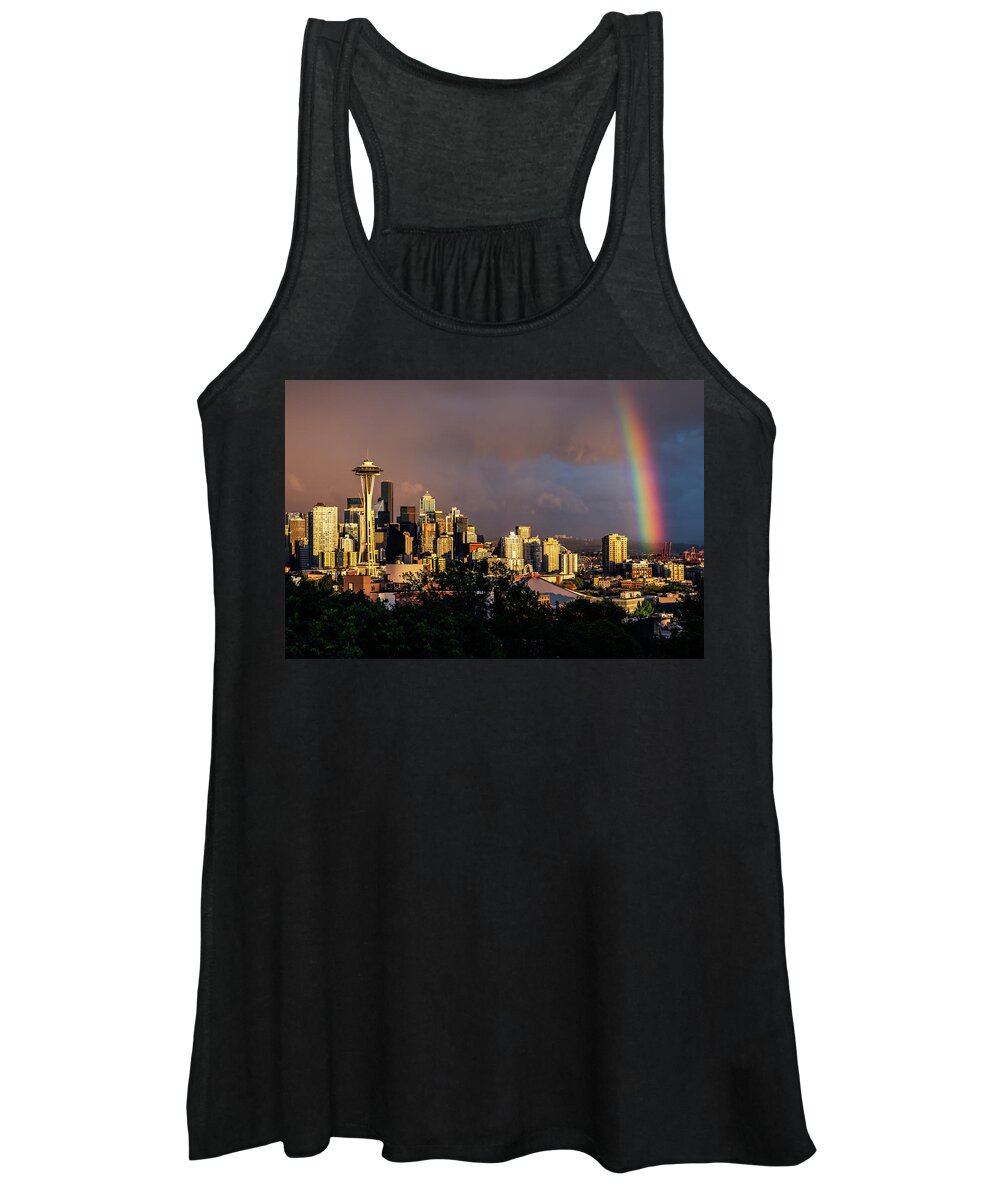 Kerry Park Women's Tank Top featuring the pyrography Rainbow in Seattle by Yoshiki Nakamura