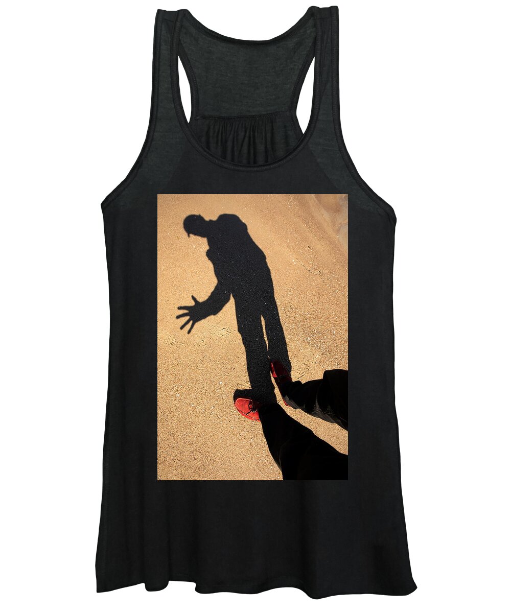 Silhouette #shadow Photography #artwork Style #shadow And Light #sandy Beach#red Shoes#jurmala Beach Women's Tank Top featuring the photograph Red Shoes /Jurmala by Aleksandrs Drozdovs